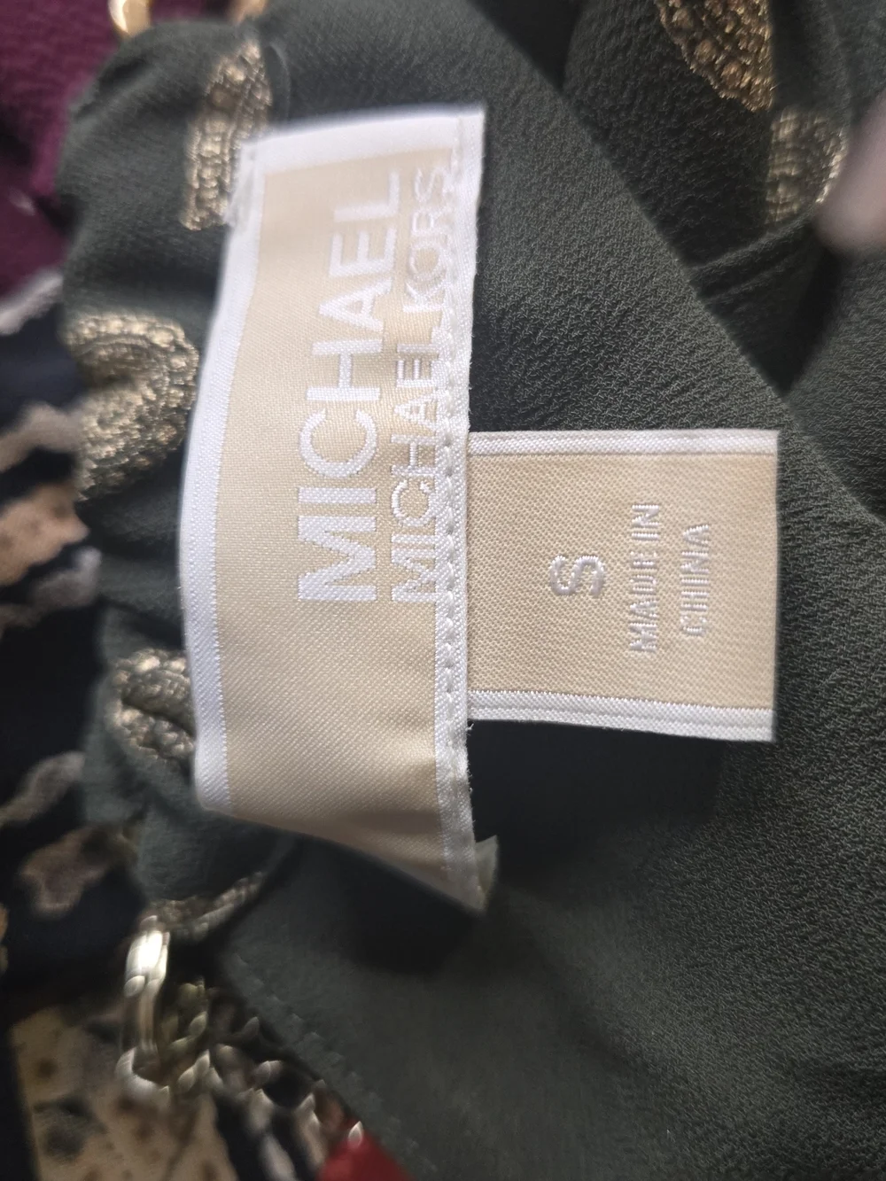 Michael Kors Olive Green Halter High-Low Dress with Gold Dot Print